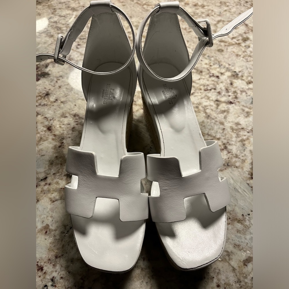 Hermes style leather espadrille sandal